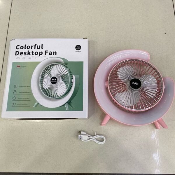 Colorful running lights rechargeable circulation fan home dormitory with desktop fan office desktop fan