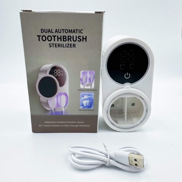 Wall-Mounted Plastic Toothbrush Holder with Automatic UV Wave Smart Toothbrush Sanitizer Features automatic lid opening for easy hand cleaning