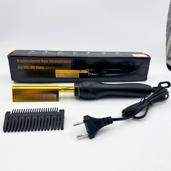2-in-1 Thermal Comb Straightener Flat Iron Straightener Heated Brush Comb Straightener Curling Iron