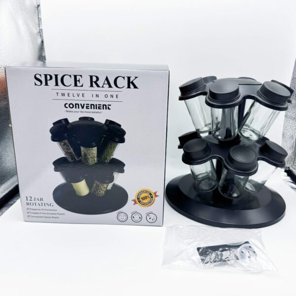 Seasoning Organizer 12-in-1 Spice Storage Rack with Rotating Spice Bottle Holder