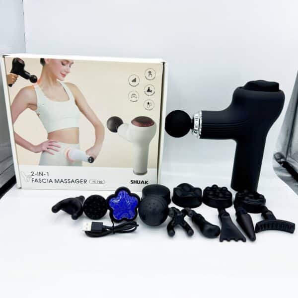 High-Powered Fascia Gun: Powerful Muscle & Cervical Spine Massage Multi-Head 2-in-1 Kneading & Vibration Handheld Sports Massager Therapeutic Treatment