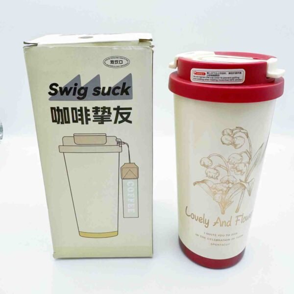 New High Beauty 304 Stainless Steel Ringflower Insulated Cup Coffee Cup Portable Large Capacity Double Drinking Straw Water Cup