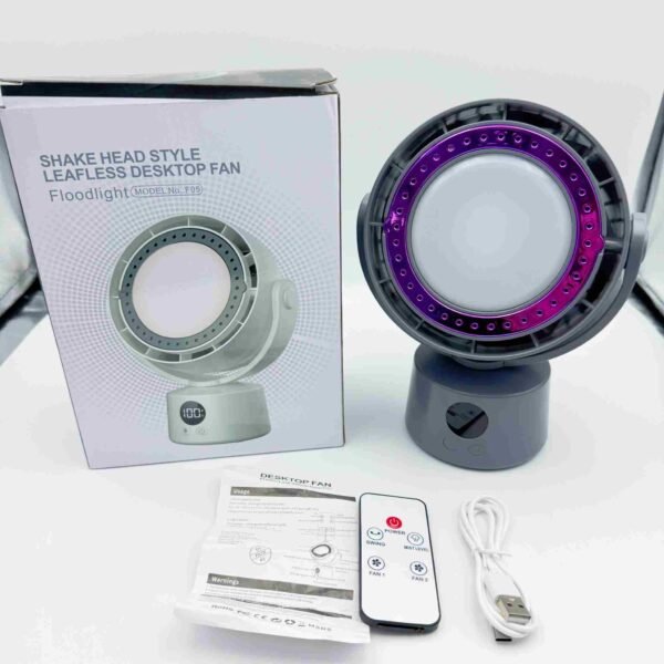 USB Rechargeable Table Fan Bladeless Oscillating Circulating Aromatherapy Fan Mini Remote Control Camping Fan With LED Lighting