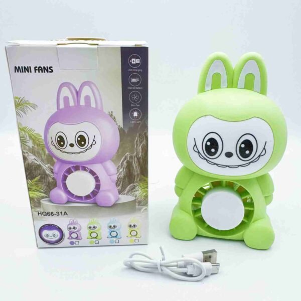 Wholesale Cartoon Labubu Handheld Night Light Fan with Two Speed Regulation USB Charging Portable Pocket Fan