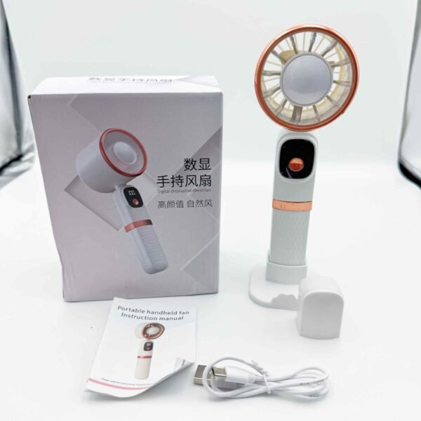 Multifunctional Outdoor Portable Stand Mini Fan Handheld Battery Detachable USB Digital Display Air Cooling Plastic Fan Table