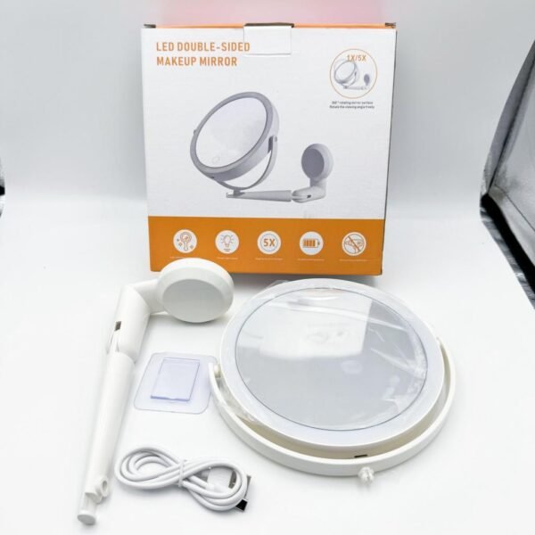 Portable LED Makeup Mirror with 1x Magnification Foldable Double and Single Sided Vanity Mirror for Dormitory & Office Use