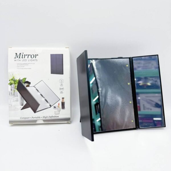 Portable LED Tri-fold Compact Mirror Touch Dimming Light Vanity Mirror Dual Power Supply Battery Makeup Mirror for Travel