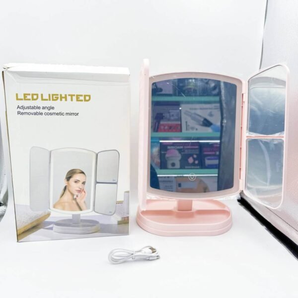LED Tri-Fold Touch Screen Handheld Makeup Vanity Light Mirror Stylish Desktop Cosmetic Mirror