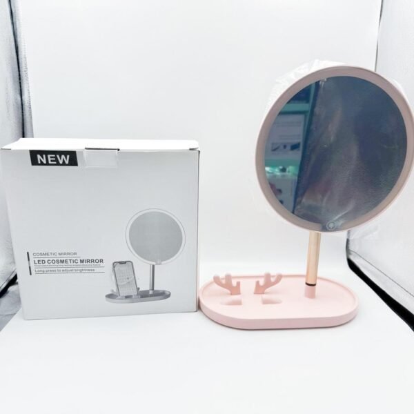 LED Desktop Makeup Mirror with Mobile Phone Holder Lighted and Magnifying Personalized Double Sided Storage Packed in Box