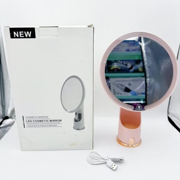 Cosmetics Storage Rechargeable Led Smart Makeup Vanity Mirror 90 Rotation LED Light Makeup Mirror with Lipstick Holder