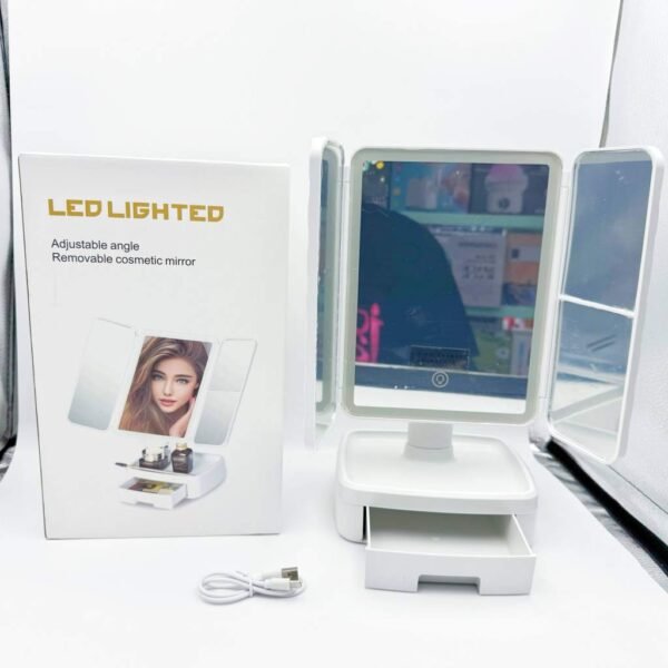 Women's New LED Cosmetic Tri-fold Dressing Table Mirror Portable Desktop Makeup Mirror with Fill Light Gift