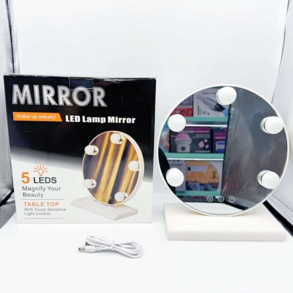 HD Good Quality Vanity LED Mirror White Color Round Shape Makeup Tool for Girls Desktop Mirror Lamp Adjustable Three-block