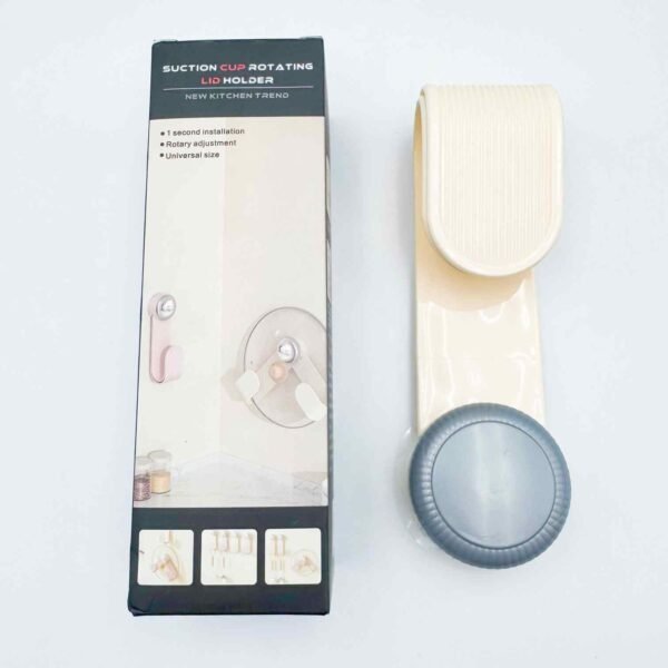 Wall-Mounted No-Drill Kitchen Storage Rack with Cream Suction Cup Hanging Cutting Board & Rotating Pot Lid Holder