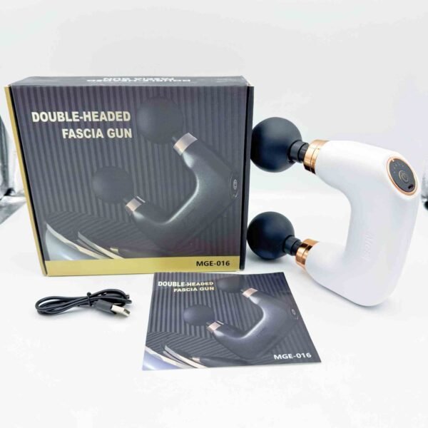 Electric Handheld Neck Body Back Facial Fitness Gun Massager Cordless Deep Tissue Vibration Double Head Muscle Massage Gun