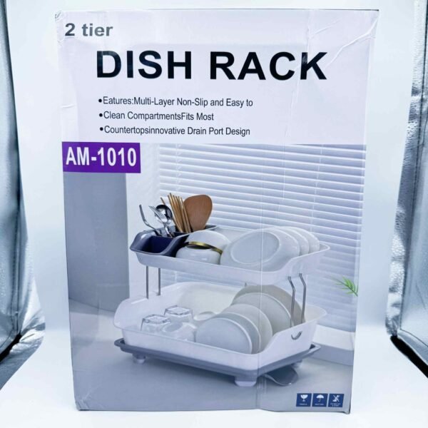 Plastic Dish Drainer Double Drip Tray 2 Layer Utensil Cutlery Draining
