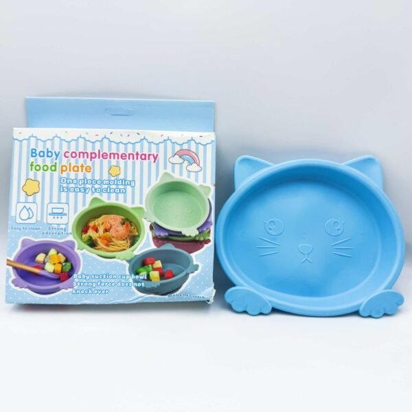 Customizable Eco-friendly Non-toxic Strong Suction Plate Cute Shape Cat Baby Silicone Feeding Set for Children