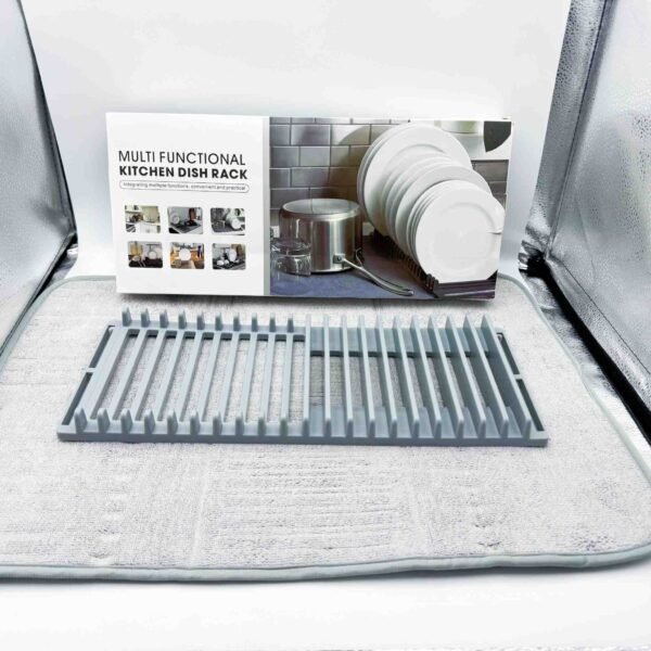 Drain Rack Microfiber Dish Drying Mat Space Saving Lightweight Design Folds up Easy Storage for Tableware Pan Glasswares