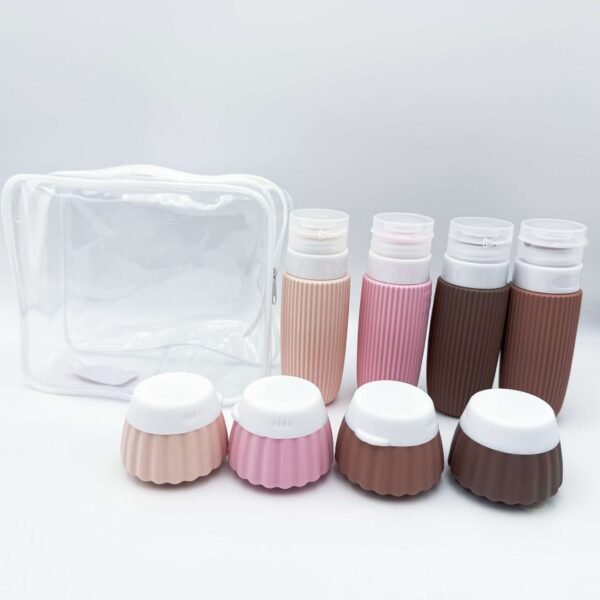 8pcs 90ml Leak-Proof PVC Silicone Travel Containers Refillable Toiletries Bottles Portable Case ISO 9001 Factory OEM Available