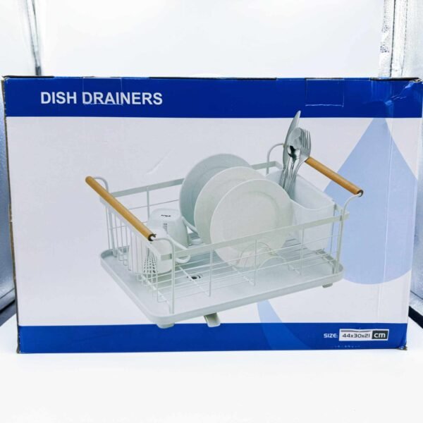 Dish Drying Rack Utensils Holder Drain Plate Rack Metal Steel Kitchen Storage Organizer Dish Rack with Bamboo Handle