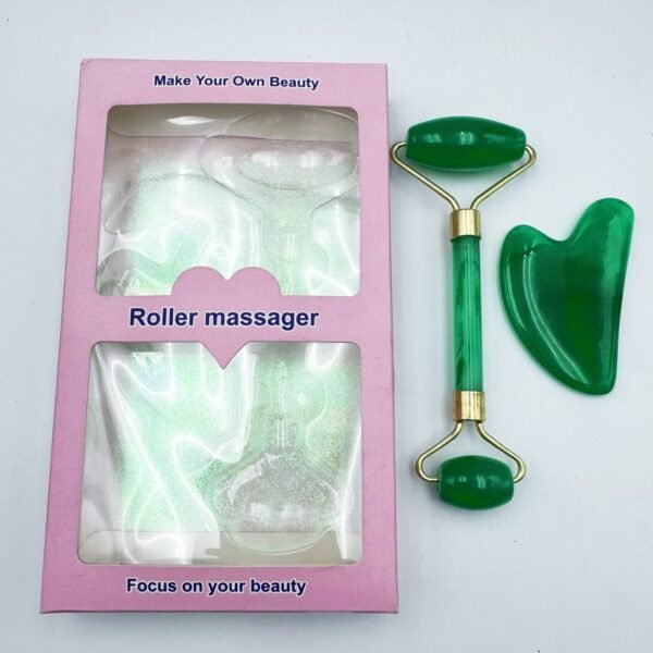 Rose Quartz Jade Roller Gua Sha Set Amethyst Green Pink White Jade Heart Shaped Gua Sha Stone and Face Roller Crystal Guasha Kit