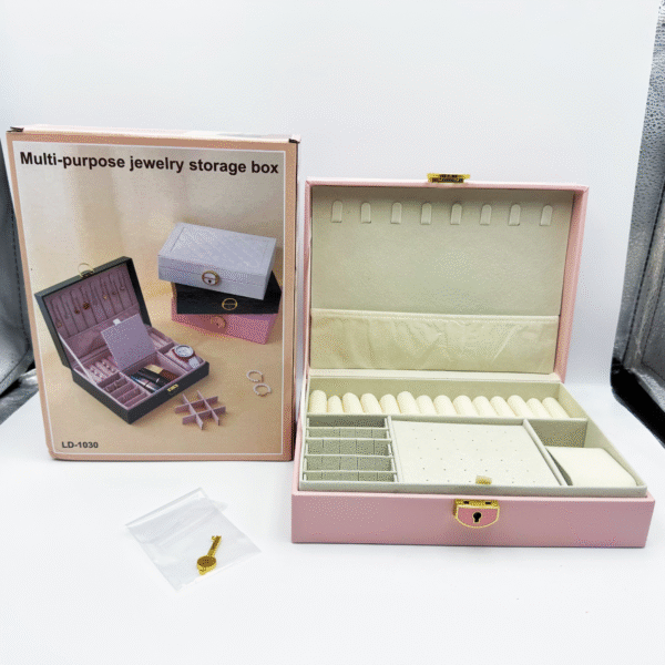 Two Layers Ring Earring Necklace Jewelry Organizer Watch Storage Box