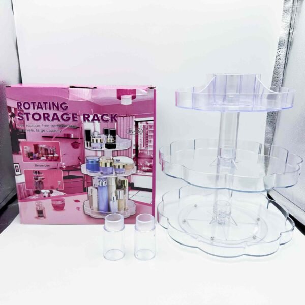 360 Degree Rotating Transparent PS Plastic Storage Box for Makeup Brushes Skincare Products Rectangle Home Organizer for Bedroom